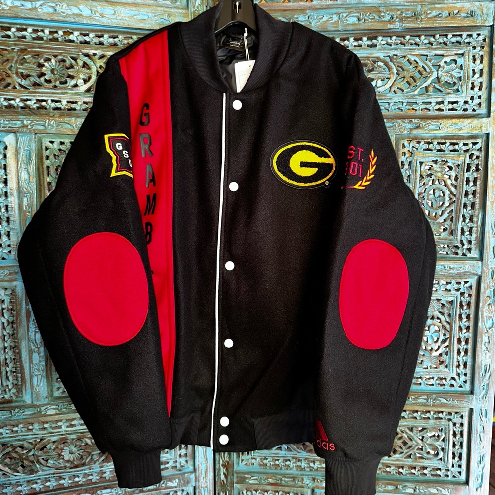Adidas Grambling State University Dugout Black and Red Varsity Jacket